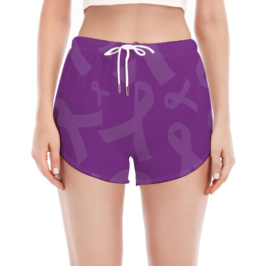 Purple Cancer Awareness Ribbon Print Women's Split Running Shorts