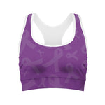 Purple Cancer Awareness Ribbon Print Women's Sports Bra