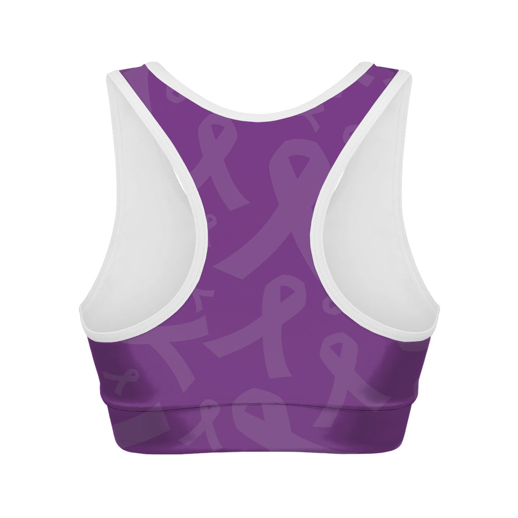 Purple Cancer Awareness Ribbon Print Women's Sports Bra