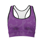 Purple Cancer Awareness Ribbon Print Women's Sports Bra