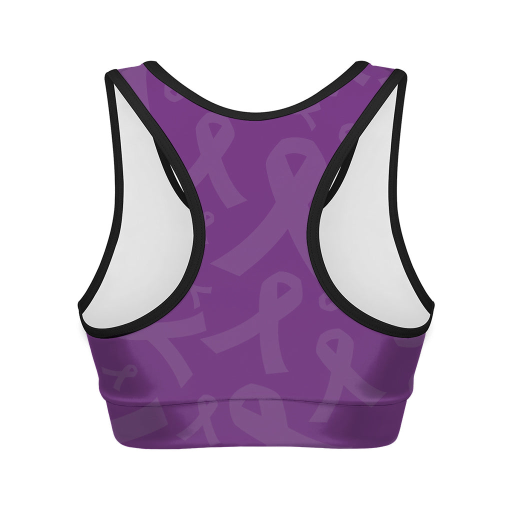 Purple Cancer Awareness Ribbon Print Women's Sports Bra