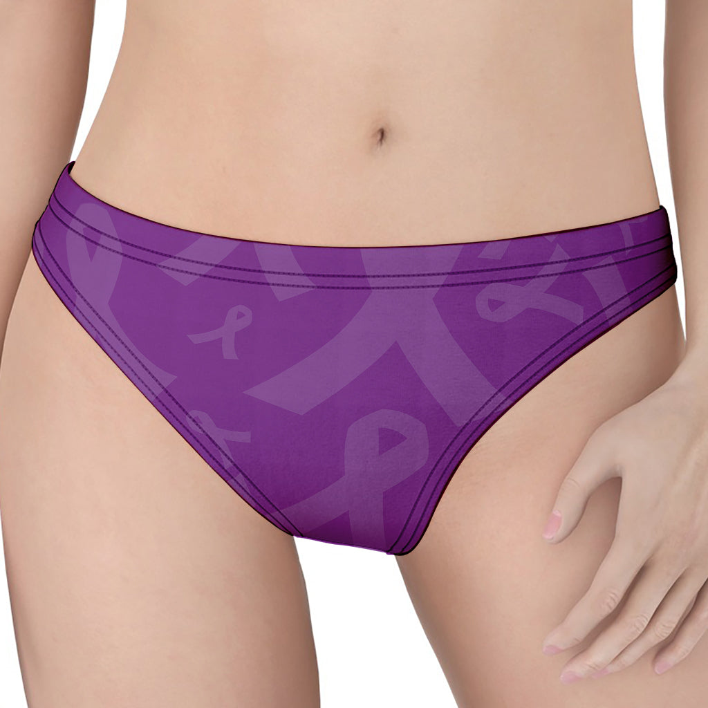 Purple Cancer Awareness Ribbon Print Women's Thong