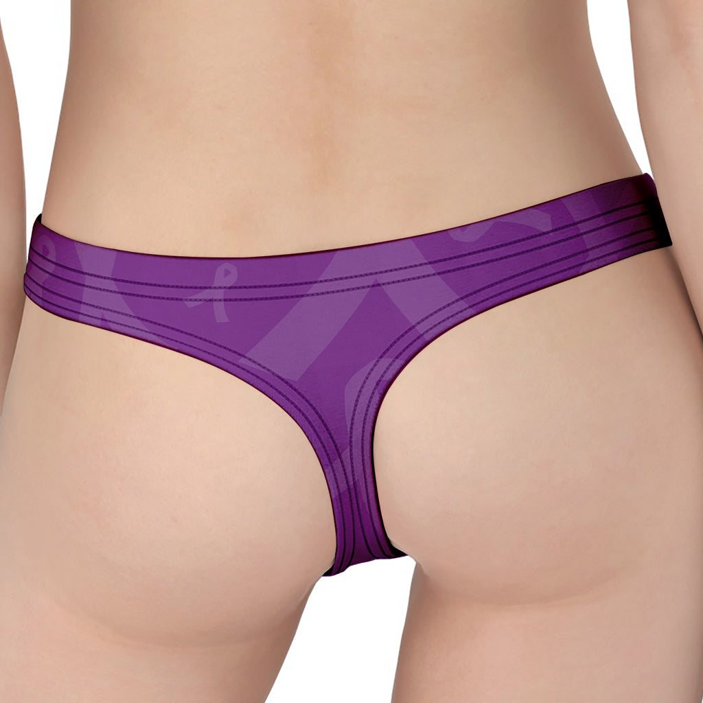Purple Cancer Awareness Ribbon Print Women's Thong