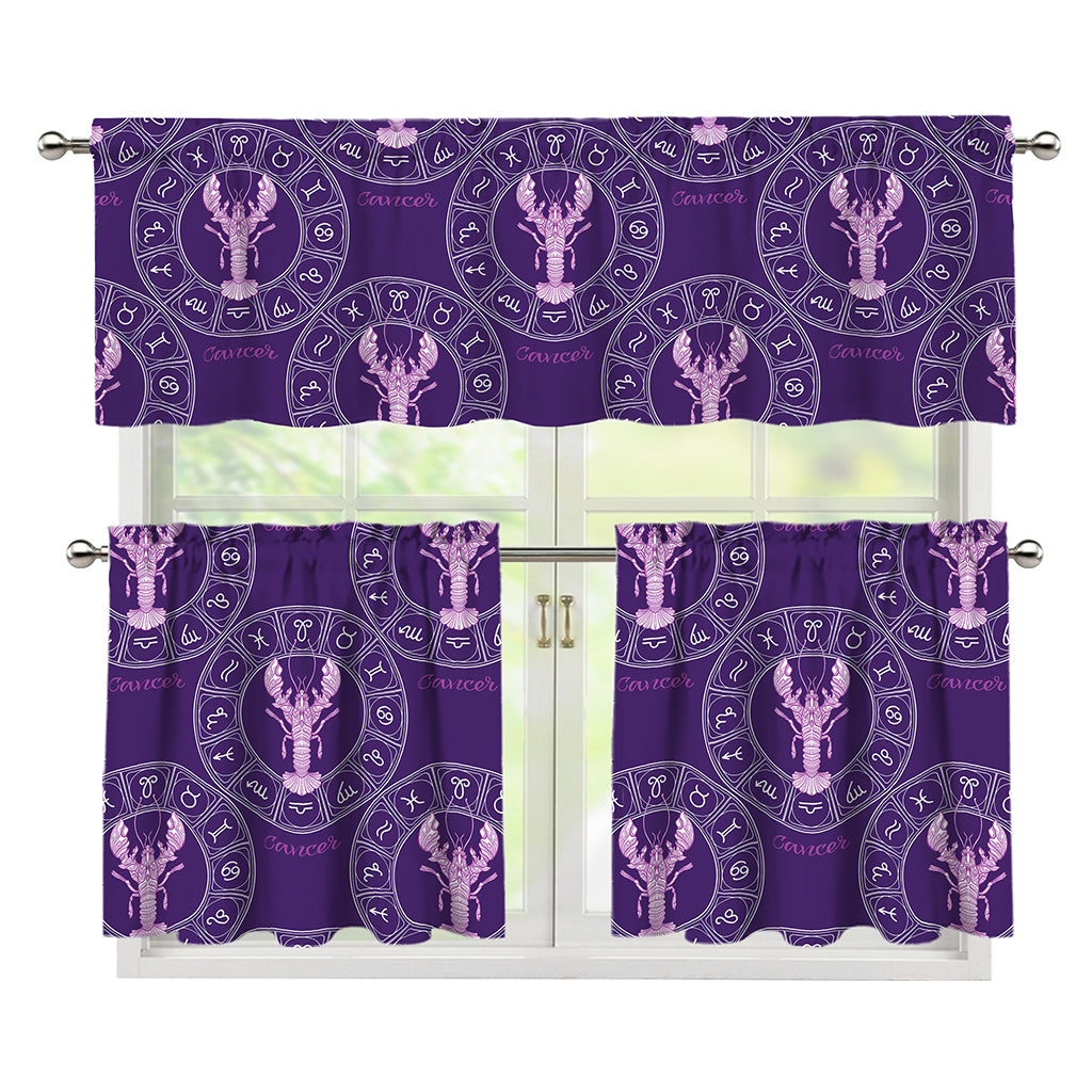 Purple Cancer Zodiac Pattern Print 3 Piece Kitchen Curtains