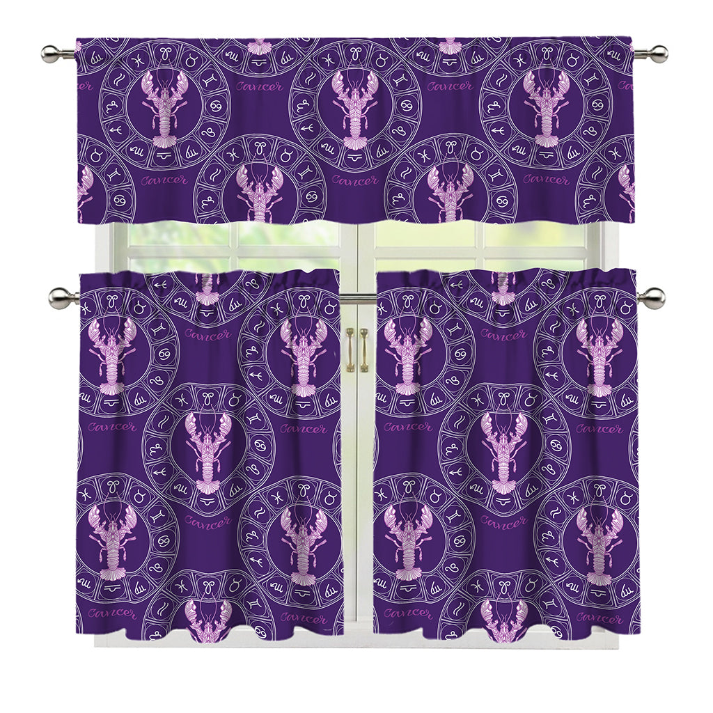 Purple Cancer Zodiac Pattern Print 3 Piece Kitchen Curtains