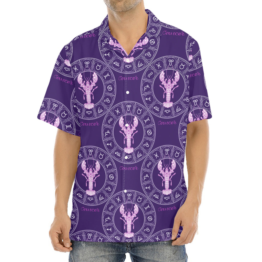 Purple Cancer Zodiac Pattern Print Aloha Shirt