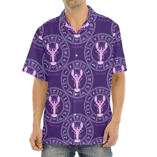 Purple Cancer Zodiac Pattern Print Aloha Shirt