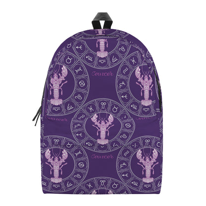 Purple Cancer Zodiac Pattern Print Backpack