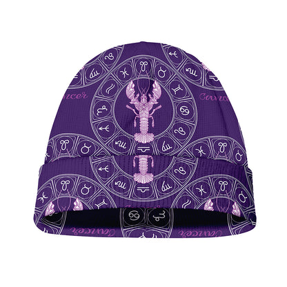 Purple Cancer Zodiac Pattern Print Beanie