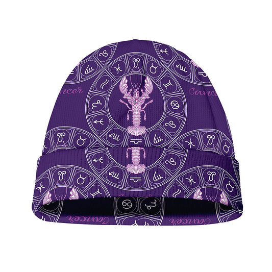 Purple Cancer Zodiac Pattern Print Beanie