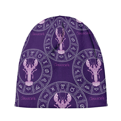 Purple Cancer Zodiac Pattern Print Beanie
