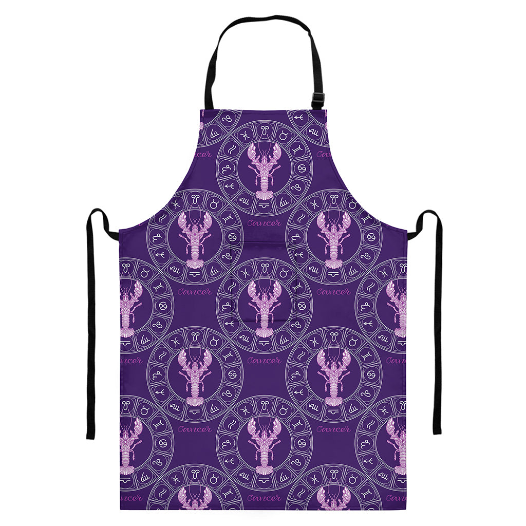 Purple Cancer Zodiac Pattern Print Bib Apron With Pocket