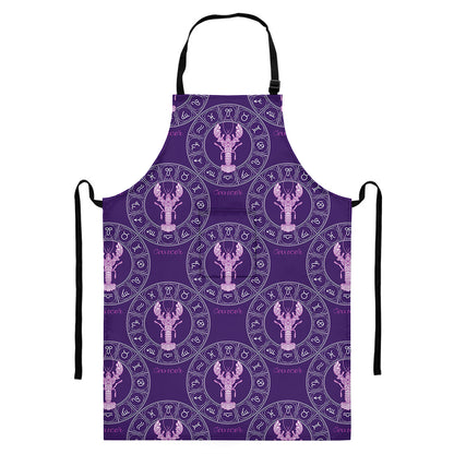 Purple Cancer Zodiac Pattern Print Bib Apron With Pocket