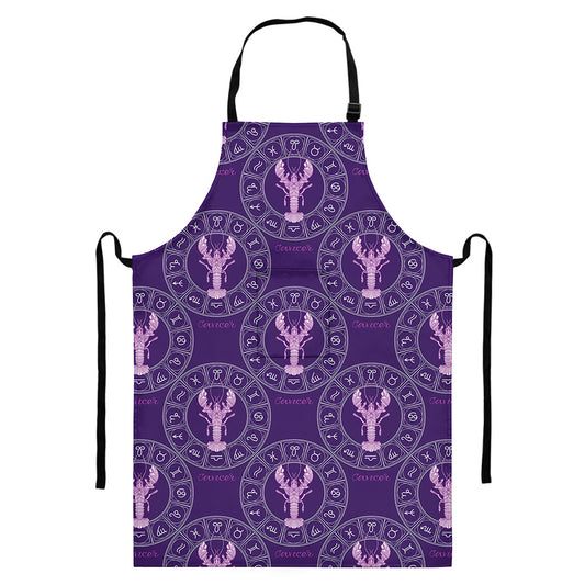 Purple Cancer Zodiac Pattern Print Bib Apron With Pocket