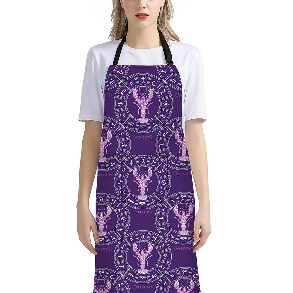 Purple Cancer Zodiac Pattern Print Bib Apron With Pocket
