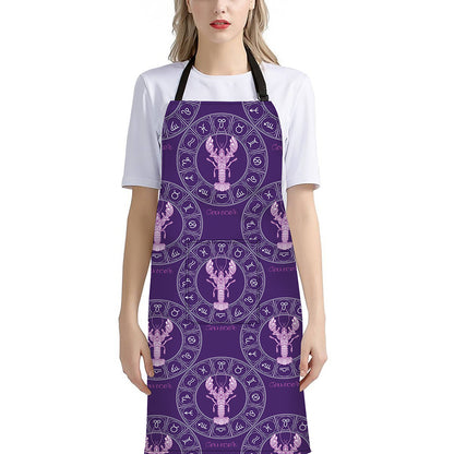 Purple Cancer Zodiac Pattern Print Bib Apron With Pocket