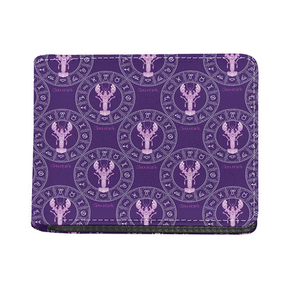 Purple Cancer Zodiac Pattern Print Bifold Wallet