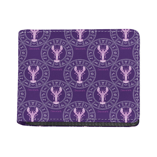 Purple Cancer Zodiac Pattern Print Bifold Wallet