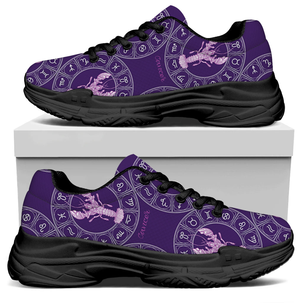 Purple Cancer Zodiac Pattern Print Black Chunky Shoes