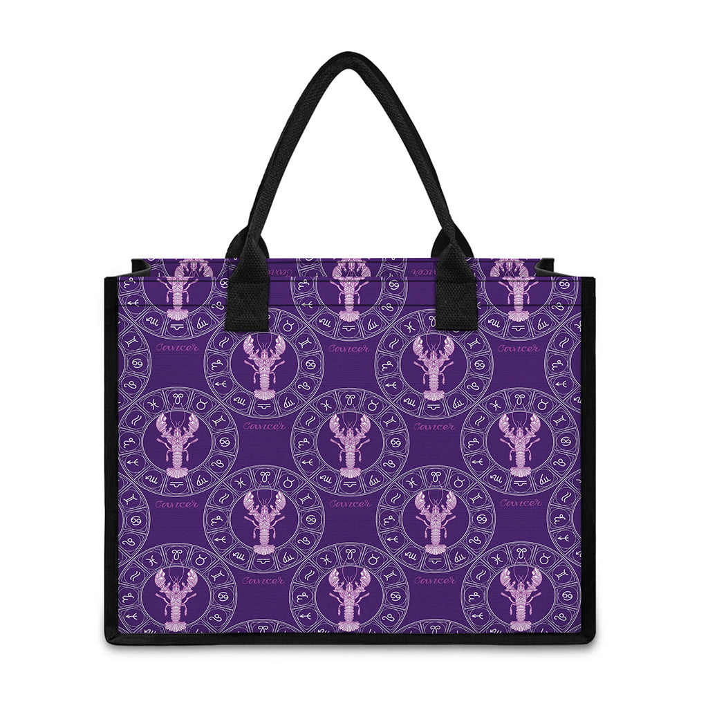 Purple Cancer Zodiac Pattern Print Canvas Tote Bag