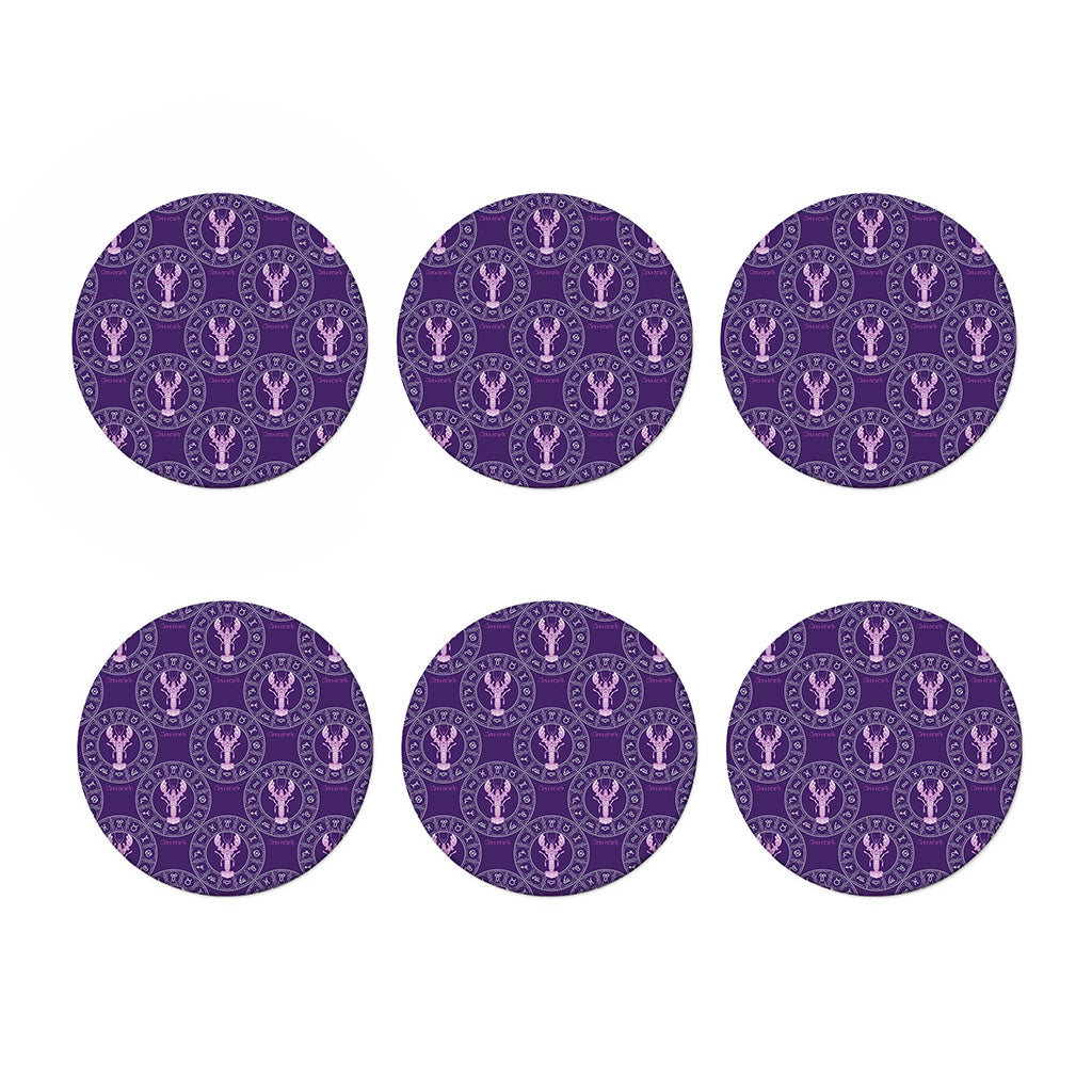 Purple Cancer Zodiac Pattern Print Coaster Set