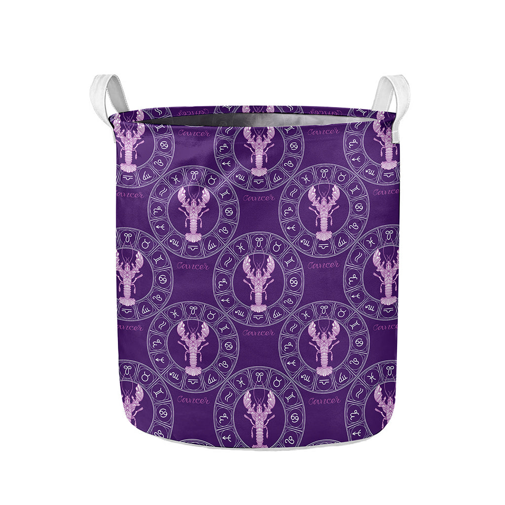 Purple Cancer Zodiac Pattern Print Collapsible Laundry Basket