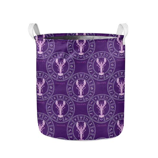 Purple Cancer Zodiac Pattern Print Collapsible Laundry Basket