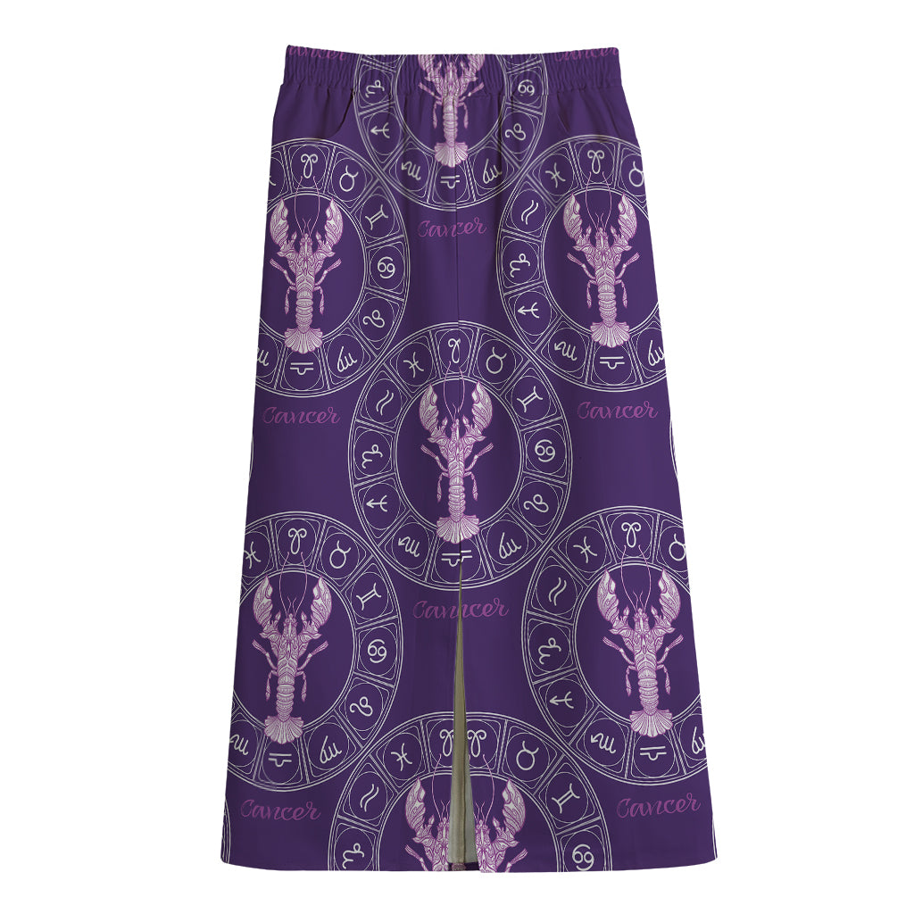 Purple Cancer Zodiac Pattern Print Cotton Front Slit Maxi Skirt