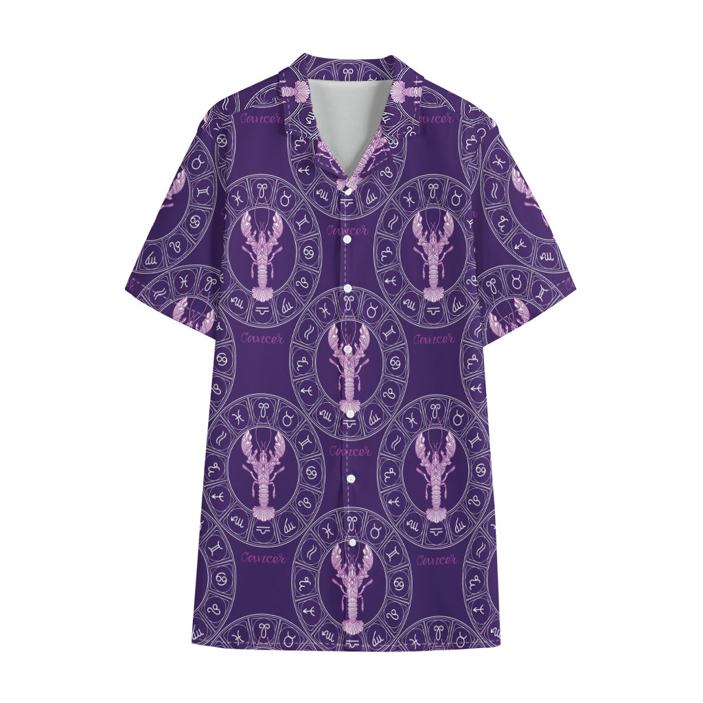 Purple Cancer Zodiac Pattern Print Cotton Hawaiian Shirt