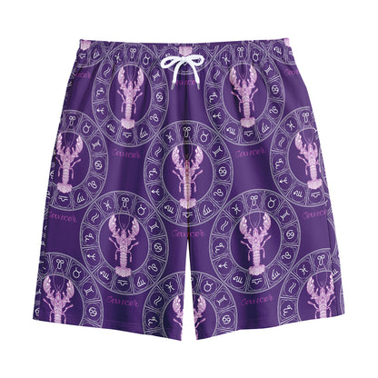 Purple Cancer Zodiac Pattern Print Cotton Shorts
