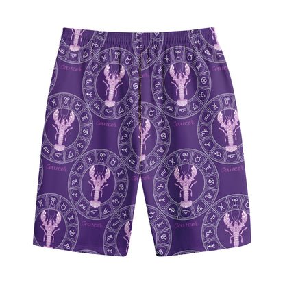 Purple Cancer Zodiac Pattern Print Cotton Shorts