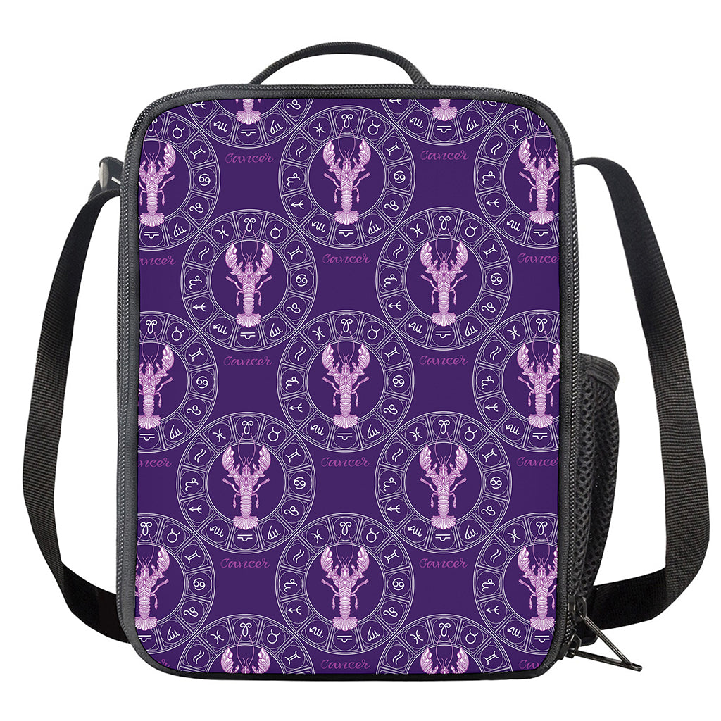 Purple Cancer Zodiac Pattern Print Crossbody Lunch Bag