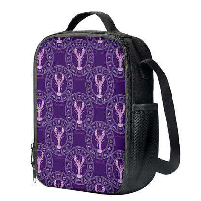 Purple Cancer Zodiac Pattern Print Crossbody Lunch Bag