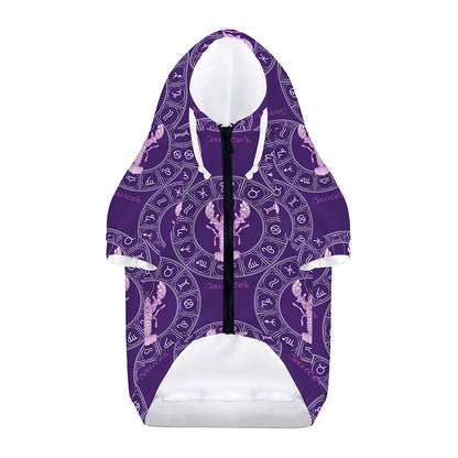 Purple Cancer Zodiac Pattern Print Dog Zip Up Hoodie