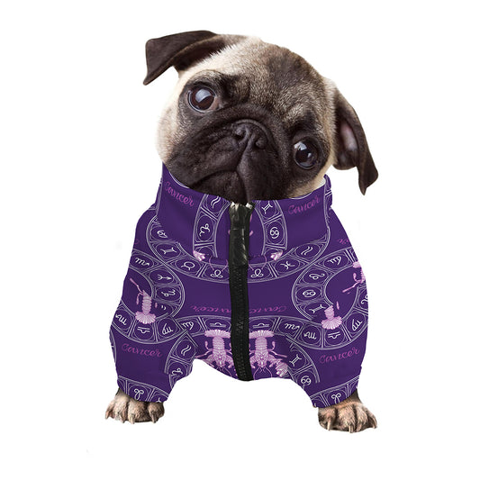 Purple Cancer Zodiac Pattern Print Dog Zip Up Jacket