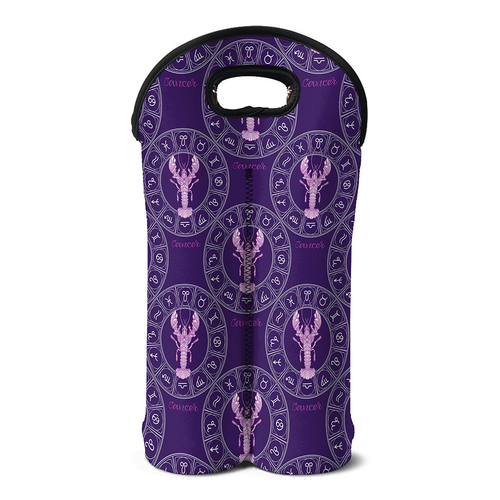 Purple Cancer Zodiac Pattern Print Double Neoprene Wine Tote