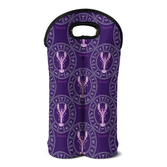 Purple Cancer Zodiac Pattern Print Double Neoprene Wine Tote