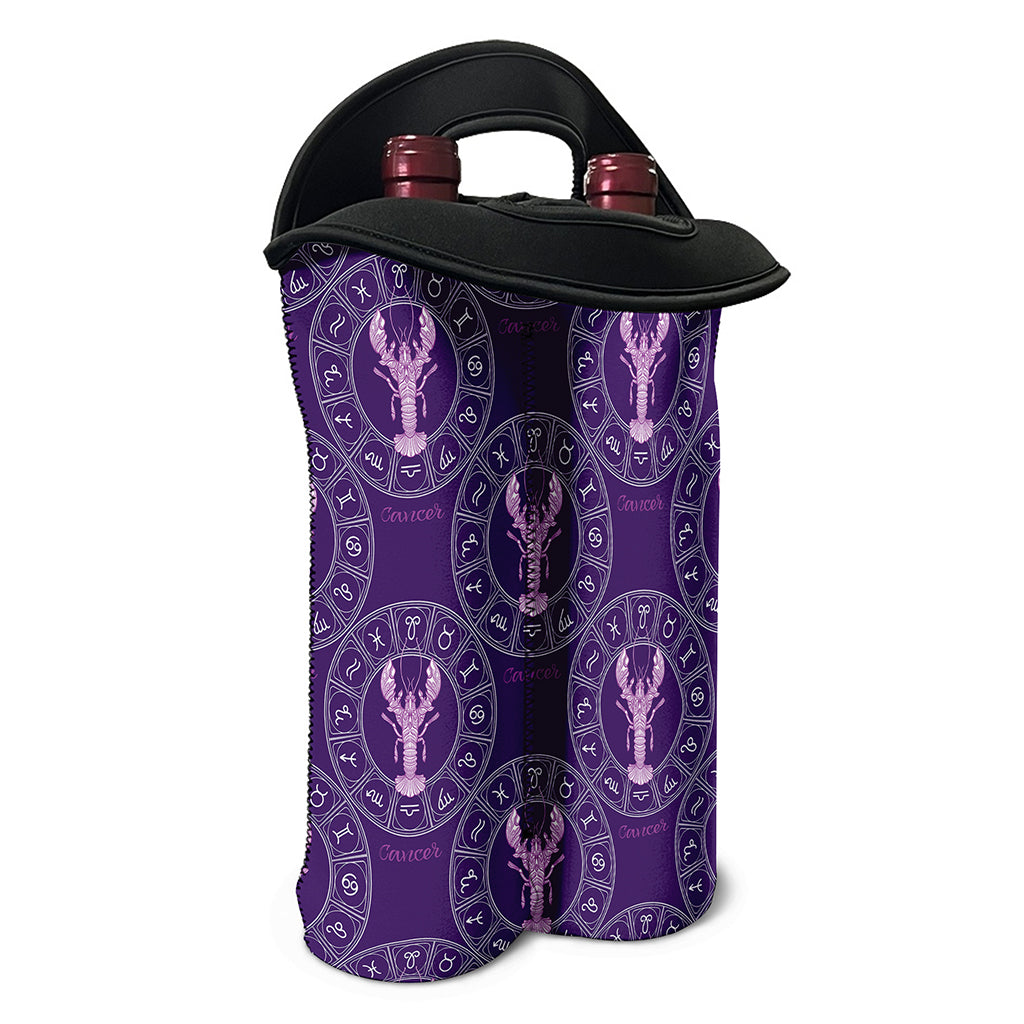 Purple Cancer Zodiac Pattern Print Double Neoprene Wine Tote