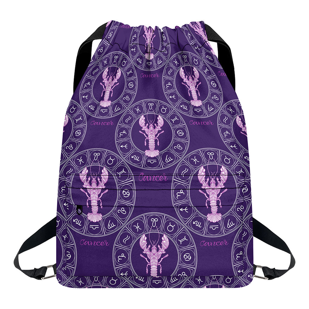 Purple Cancer Zodiac Pattern Print Drawstring Backpack