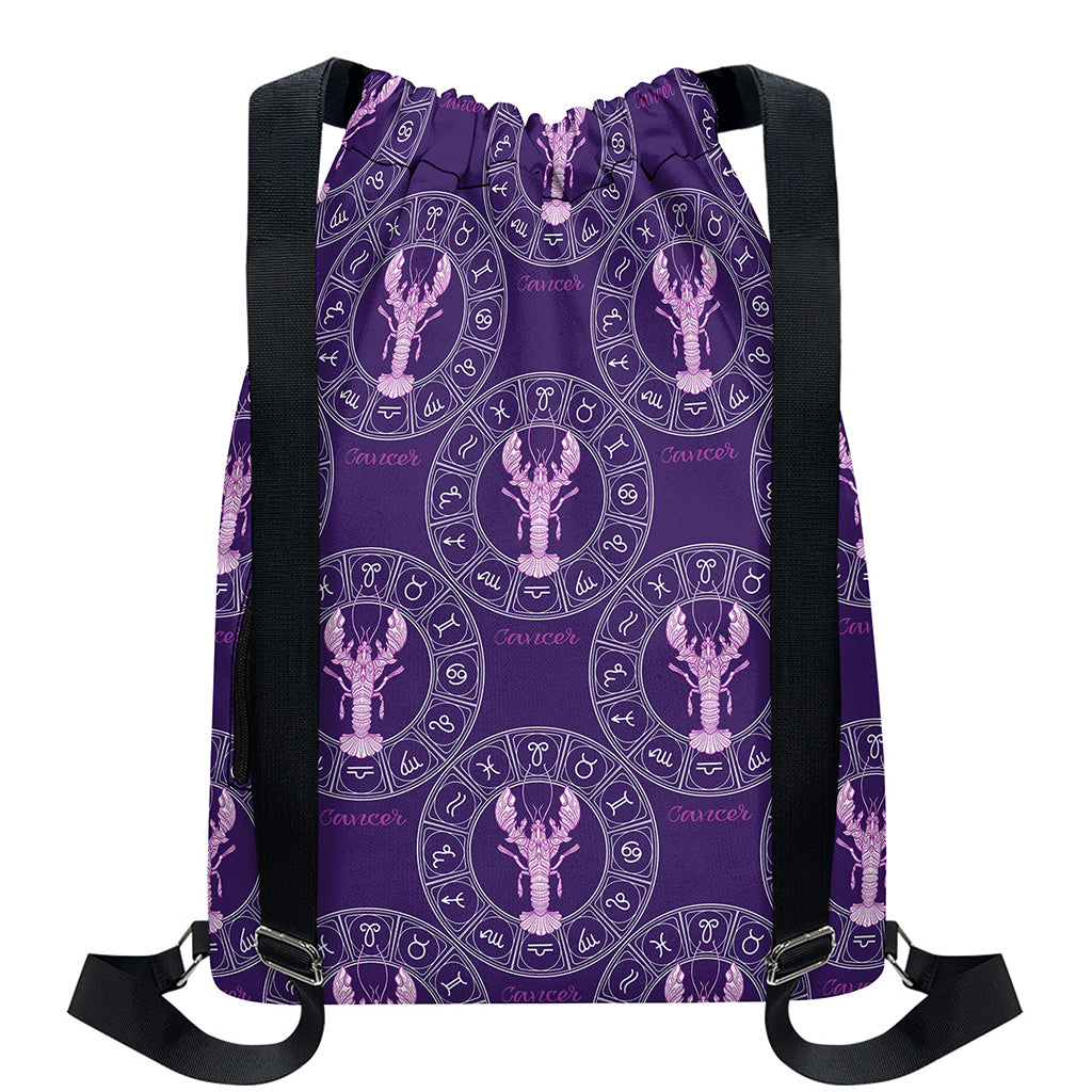 Purple Cancer Zodiac Pattern Print Drawstring Backpack