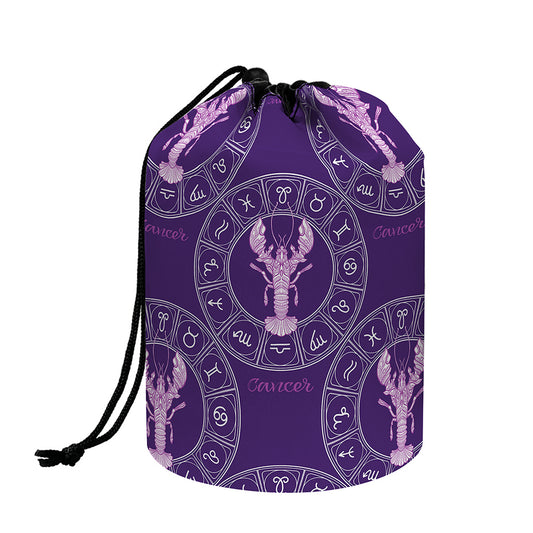Purple Cancer Zodiac Pattern Print Drawstring Makeup Bag