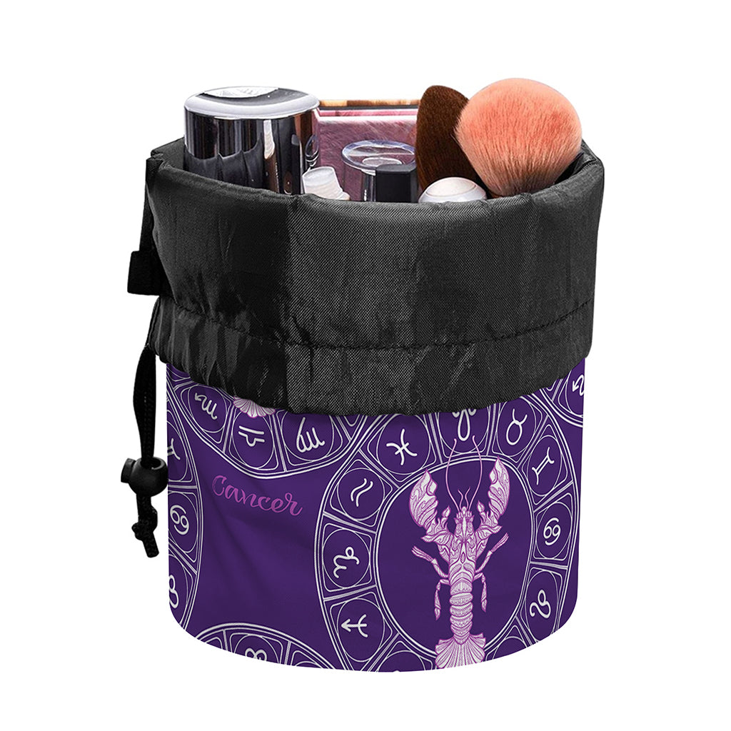 Purple Cancer Zodiac Pattern Print Drawstring Makeup Bag