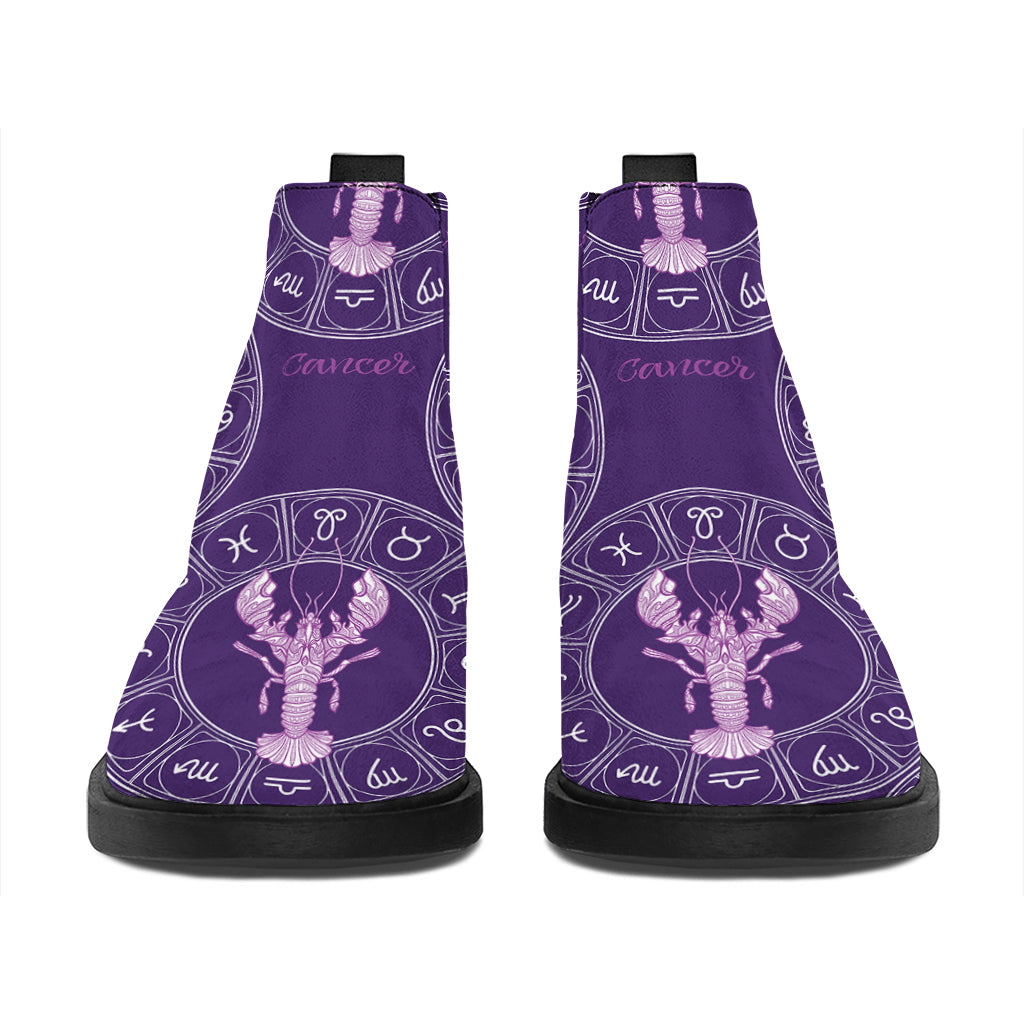 Purple Cancer Zodiac Pattern Print Flat Ankle Boots