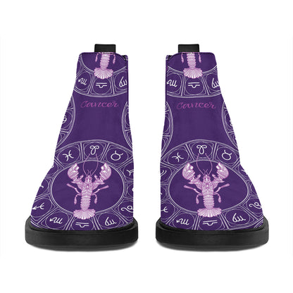 Purple Cancer Zodiac Pattern Print Flat Ankle Boots