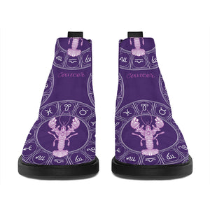 Purple Cancer Zodiac Pattern Print Flat Ankle Boots