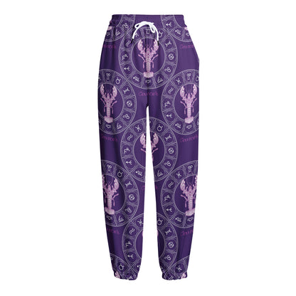 Purple Cancer Zodiac Pattern Print Fleece Lined Knit Pants