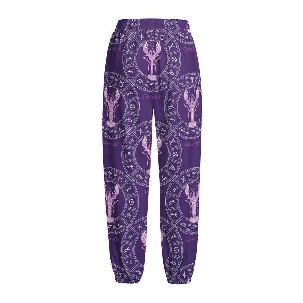Purple Cancer Zodiac Pattern Print Fleece Lined Knit Pants