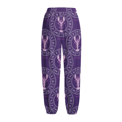 Purple Cancer Zodiac Pattern Print Fleece Lined Knit Pants