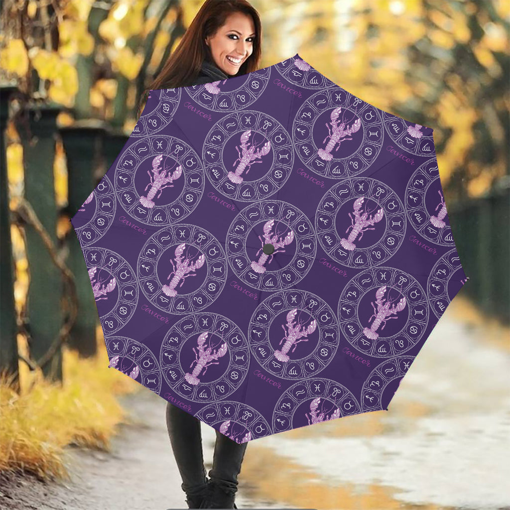 Purple Cancer Zodiac Pattern Print Foldable Umbrella