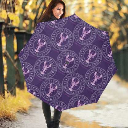 Purple Cancer Zodiac Pattern Print Foldable Umbrella